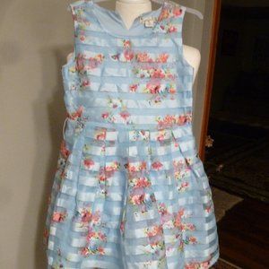 Knitworks Girls Floral Shadow Stripe Special Occasion Sleeveless Dress, Blue